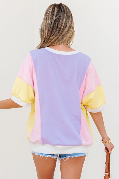 Zoe Patchwork Half Sleeve Oversized Top