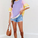 Zoe Patchwork Half Sleeve Oversized Top