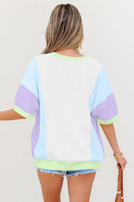 Zoe Patchwork Half Sleeve Oversized Top