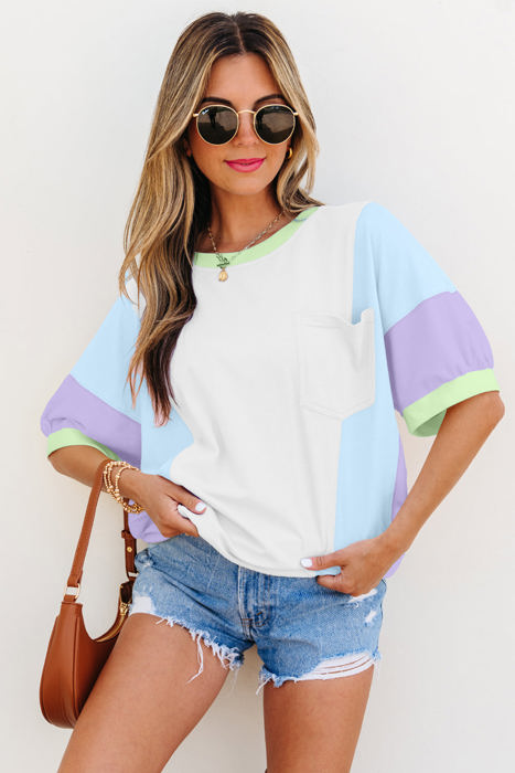 Zoe Patchwork Half Sleeve Oversized Top