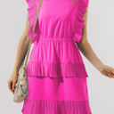 Pink Medium Zoe Pleated Layered Flutter Mini Dress