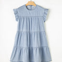  Zoey Ruffle Short Sleeve Tiered A-line Denim Dress