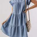 Blue Medium Zoey Ruffle Short Sleeve Tiered A-line Denim Dress