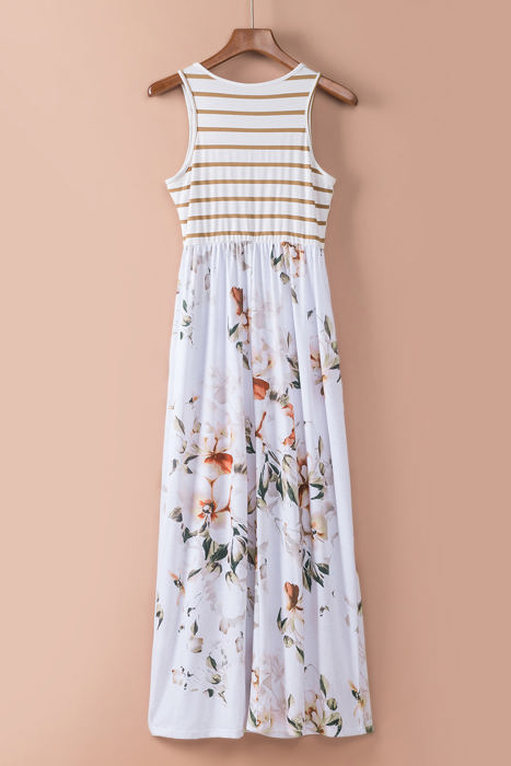 Zora Striped Floral Sleeveless Maxi Dress with Pocket