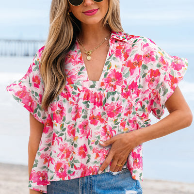 Zoya Floral Ruffled Short Sleeve Blouse