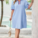 Beau Blue 1X Zuri Plus Size Contrast Striped Trim T-Shirt Dress