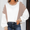Brown Stripe Medium Zyla Contrast Stitching Oversize Sweatshirt