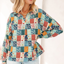 Sky Blue XL Zyla Up Sleeve Shift Blouse