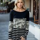 Black Small Stripe and Camo Colorblock Top