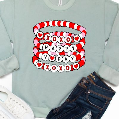 Happy V-day Beaded Bracelets Graphic Sweatshirt