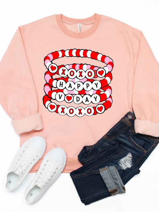 Happy V-day Beaded Bracelets Graphic Sweatshirt