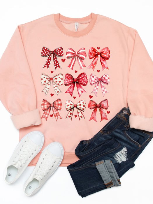 Patterned Valentine Bows Graphic Sweatshirt