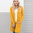 Yellow Medium Long Pocket Cardigan