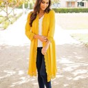 Yellow Small 3/4 Sleeve Lace Trim Cardigan