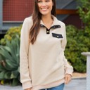 Tan Large Snap Sweatshirt Pullover