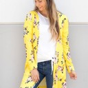 Yellow Large Floral Long Sleeve Pocket Cardigan