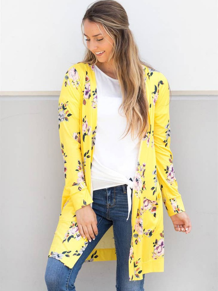 Floral Long Sleeve Pocket Cardigan