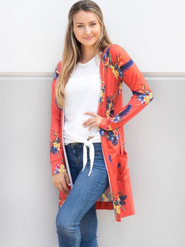 Floral Long Sleeve Pocket Cardigan