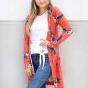 Orange Large Floral Long Sleeve Pocket Cardigan