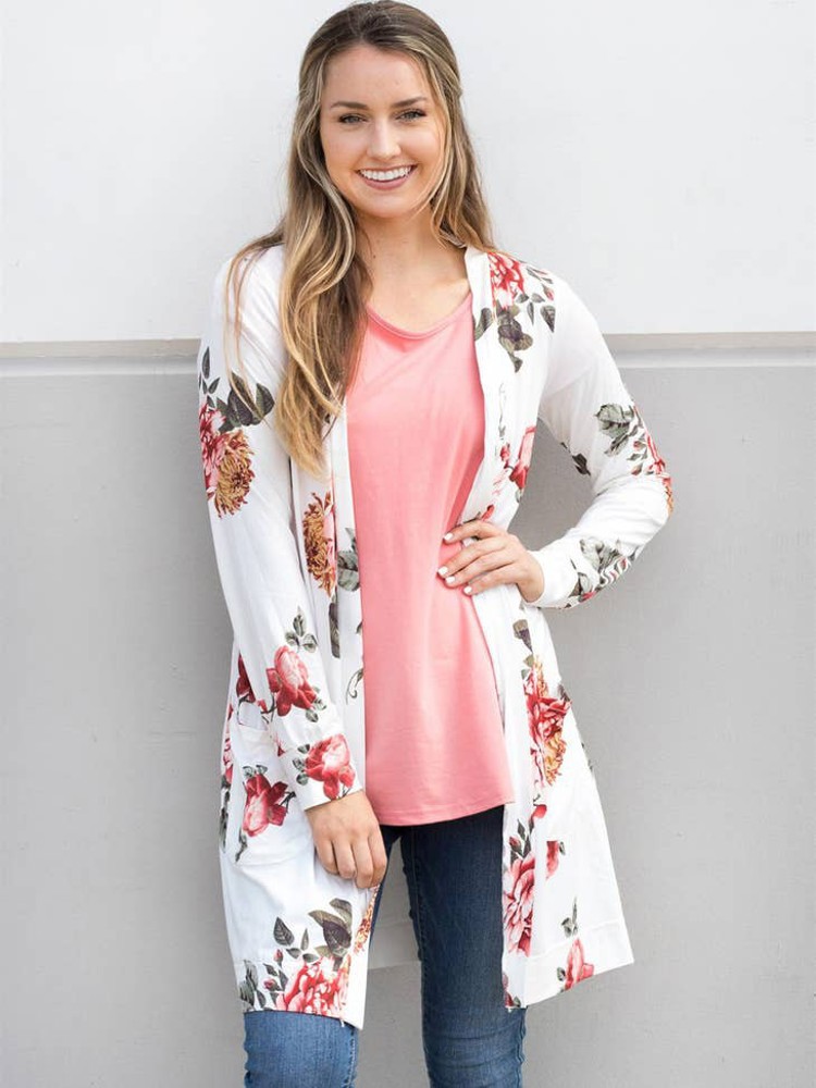 Floral Long Sleeve Pocket Cardigan