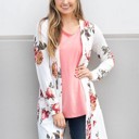 White Large Floral Long Sleeve Pocket Cardigan