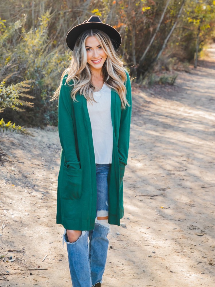 Solid Long Sleeve Pocket Alisha Cardigan