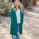 Green Large Solid Long Sleeve Pocket Alisha Cardigan