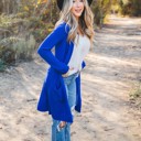 Blue Large Solid Long Sleeve Pocket Alisha Cardigan