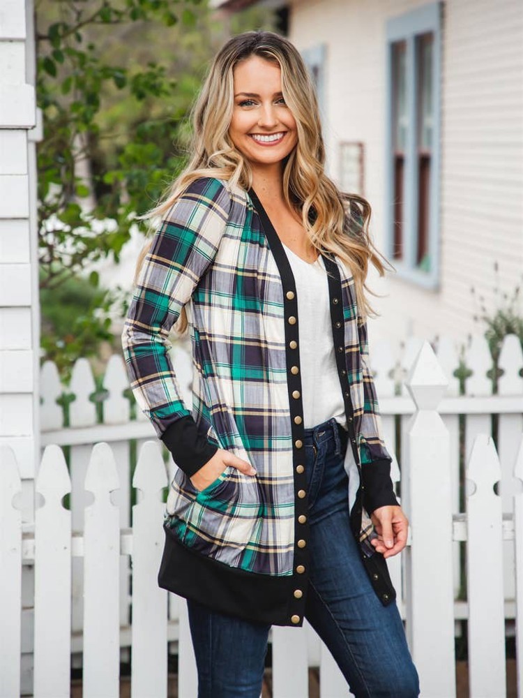 Plaid Snap Front Cleo Cardigan