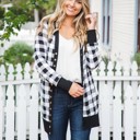 White Medium Plaid Snap Front Cleo Cardigan