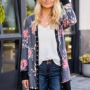 Gray Large Floral Snap Front Cleo Cardigan