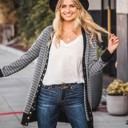 Gray Medium Striped Snap Front Cleo Cardigan