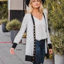 White Small Striped Snap Front Cleo Cardigan