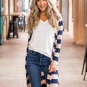 Blue Large Thick Stripe Cardigan