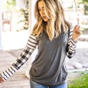 Gray Small Plaid & Stripe Sleeve Tunic