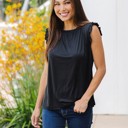 Black Large Solid Ruffle Cap Sleeve Top