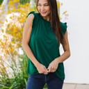 Green Large Solid Ruffle Cap Sleeve Top