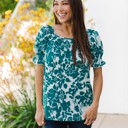 Green Large Lovely Floral Square Neck Top