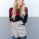 Black Medium Buffalo Plaid & Stripe Long Sleeve Colorblock Top