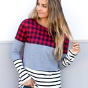 Gray Small Buffalo Plaid & Stripe Long Sleeve Colorblock Top