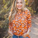 Orange Floral Large 3/4 Sleeve Alex Top