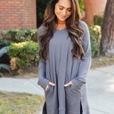 Dark Gray Small Long Sleeve Pocket Split Hem Tunic - Azalea Top