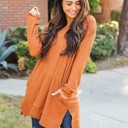 Orange Small Long Sleeve Pocket Split Hem Tunic - Azalea Top