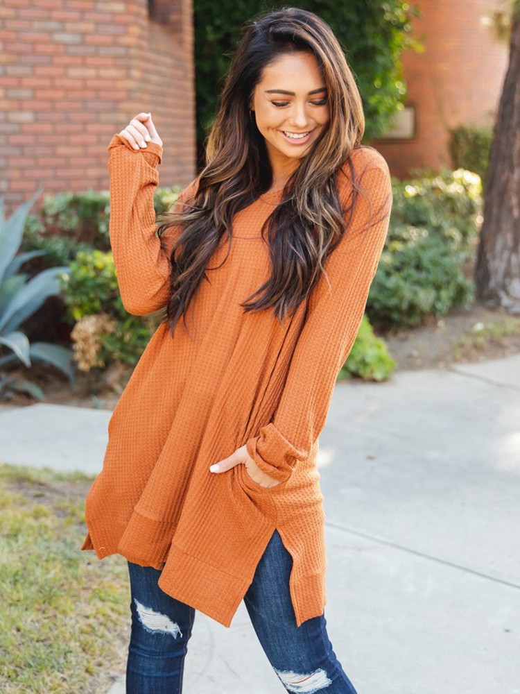 Long Sleeve Pocket Split Hem Tunic - Azalea Top