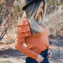 Orange Medium Aida Ruffle Shoulder Long Sleeve Top