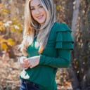 Jade Green Small Aida Ruffle Shoulder Long Sleeve Top