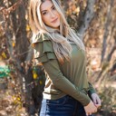 Olive Green Medium Aida Ruffle Shoulder Long Sleeve Top