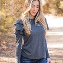 Charcoal Gray Small Aida Ruffle Shoulder Long Sleeve Top