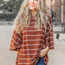 Rust Brown Small Bell Sleeve Striped Austin Top