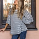 Gray Medium Bell Sleeve Striped Austin Top